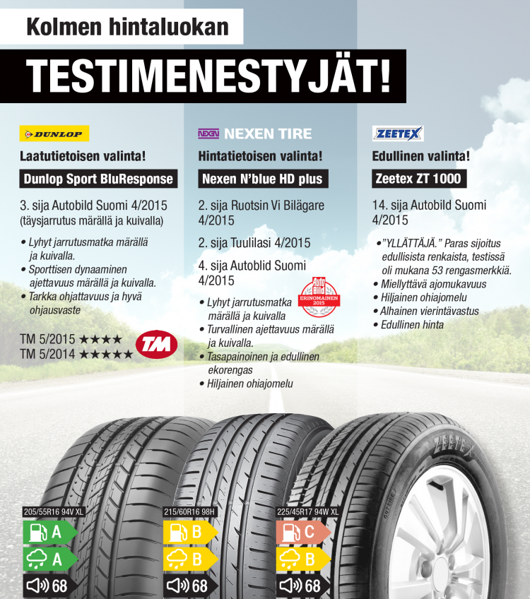Kolmen hintaluokan testimenestyjät